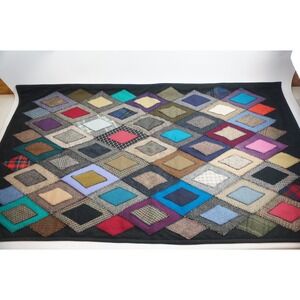 Unbranded Patchwork Quilt 50" Multicolor Wool Blend Diamond Pattern Excellent